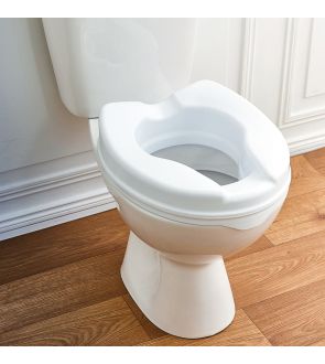 réhausse WC fixe, assise réglable, avec couvercle et accoudoirs